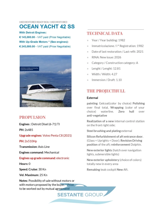 Ocean Yachts 42 Super Sport de segunda mano en venta